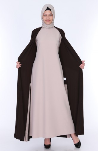 Abaya Elbise İkili Takım 7836-06 Kahverengi