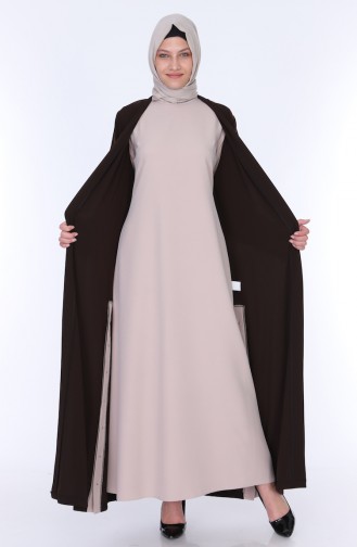 Abaya Elbise İkili Takım 7836-06 Kahverengi 7836-06