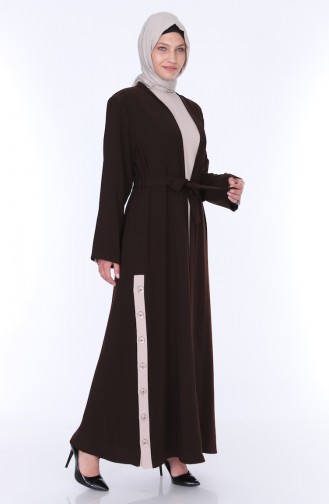 Abaya Elbise İkili Takım 7836-06 Kahverengi