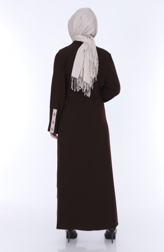 Abaya Elbise İkili Takım 7836-06 Kahverengi