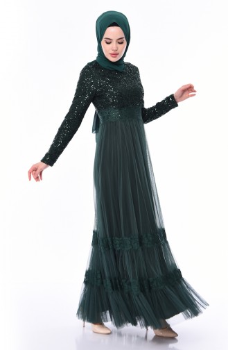 Sequin Detail Evening Dress 52757-03 Green 52757-03