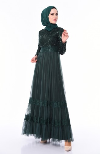 Sequin Detail Evening Dress 52757-03 Green 52757-03