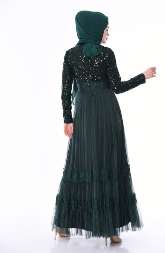 Sequin Detail Evening Dress 52757-03 Green 52757-03