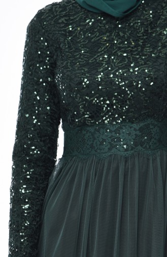 Sequin Detail Evening Dress 52757-03 Green 52757-03