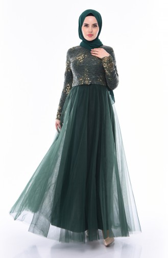 Sequined Evening Dress 4524-05 Emerald Green 4524-05