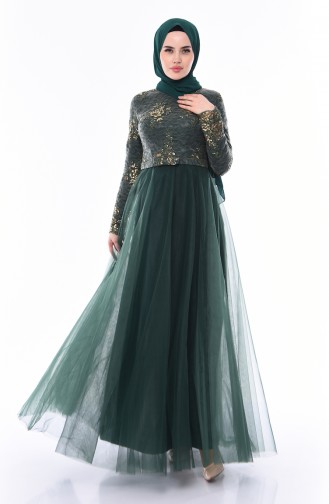 Emerald Green Hijab Evening Dress 4524-05