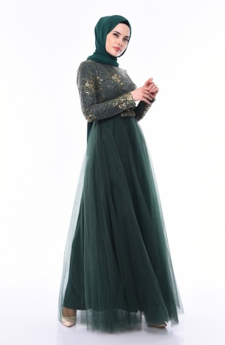 Emerald Green Hijab Evening Dress 4524-05