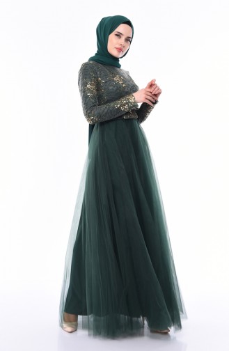 Robe de Soirée à Paillettes 4524-05  Vert émeraude 4524-05