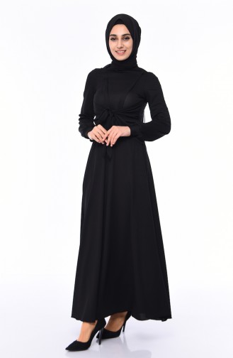 Kuşaklı Elbise 0157-01 Siyah