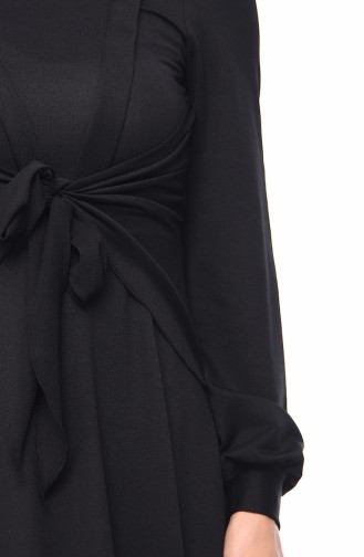 Kuşaklı Elbise 0157-01 Siyah