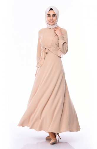 Beige Hijab Dress 0157-02