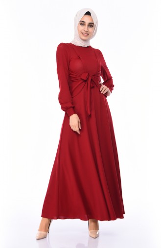 Claret Red Hijab Dress 0157-03