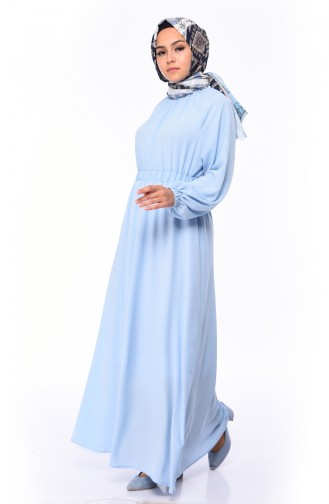 Lastikli Yazlık Elbise 1046B-03 Bebe Mavi