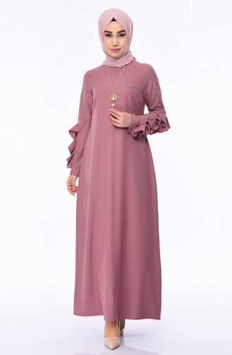 Frilled Sleeve Pearl Dress 1023-07 Dried Rose 1023-07