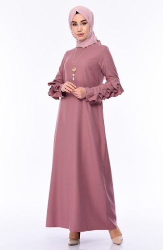 Frilled Sleeve Pearl Dress 1023-07 Dried Rose 1023-07