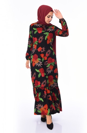 Floral Pattern Dress 4104-01 Black 4104-01