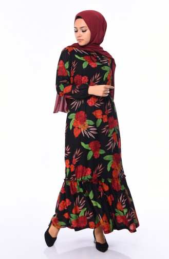 Floral Pattern Dress 4104-01 Black 4104-01