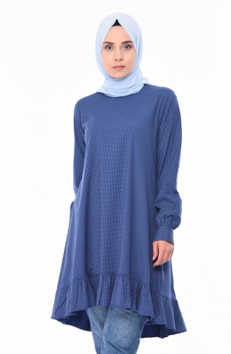 Damla Desenli Tunik 1245-02 Lacivert Ekru