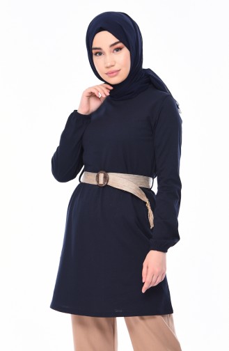 Sleeve Elastic Arched Tunic 7001-03 Navy 7001-03