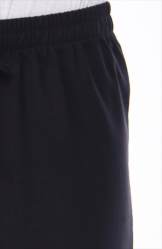 Elastic Waist Linen Pants 2086A-03 Navy Blue 2086A-03
