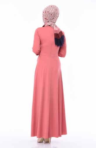 فستان بتصميم حزام للخصر 0157-04 لون وردي باهت 0157-04