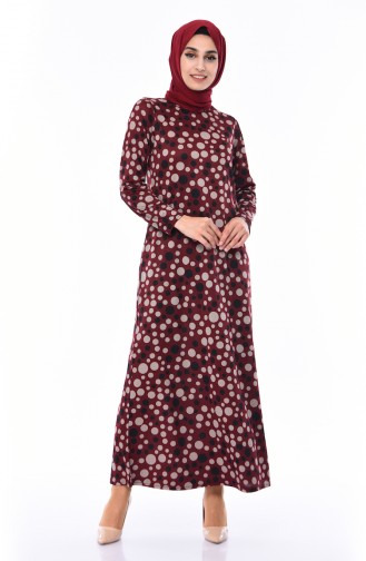 Claret Red Hijab Dress 8816-03