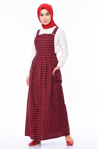 فستان سالوبيت بتصميم مُربعات 5016-05 لون أحمر 5016-05
