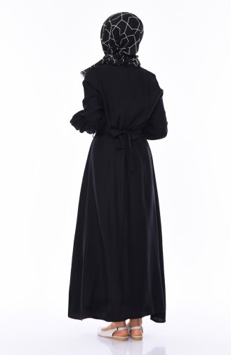 Aerobin Kumaş Kuşaklı Elbise 0002-06 Siyah