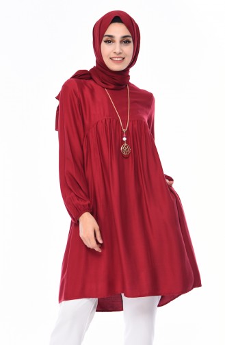 Büzgülü Kolyeli Tunik 2380-04 Bordo 2380-04