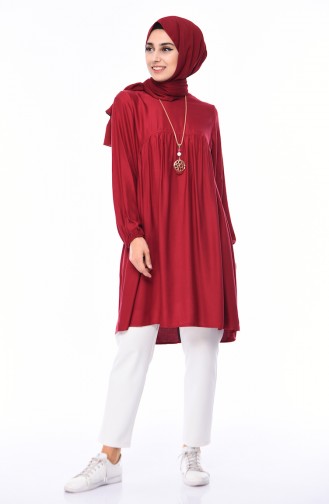 Büzgülü Kolyeli Tunik 2380-04 Bordo 2380-04