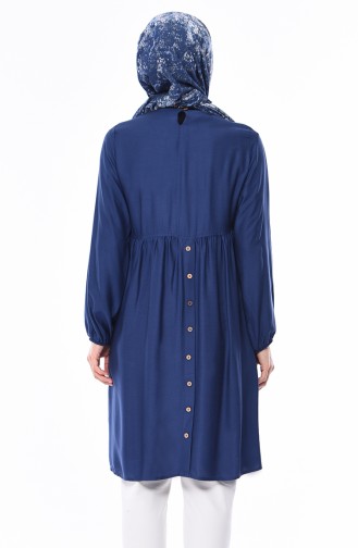 Büzgülü Kolyeli Tunik 2380-06 İndigo