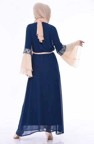 Dantelli Şifon Abaya 52749-01 Petrol Bej