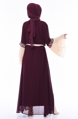 Dantelli Şifon Abaya 52749-04 Mor Bej