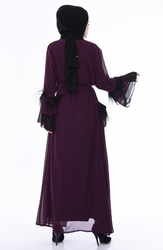 Tüylü Şifon Abaya 52756-01 Mor Siyah