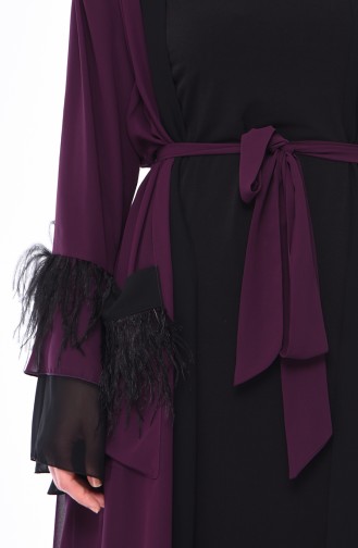 Tüylü Şifon Abaya 52756-01 Mor Siyah