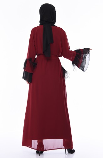 Tüylü Şifon Abaya 52756-02 Bordo Siyah