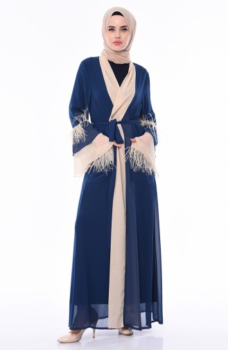 Tüylü Şifon Abaya 52756-04 Petrol Bej