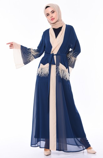 Tüylü Şifon Abaya 52756-04 Petrol Bej