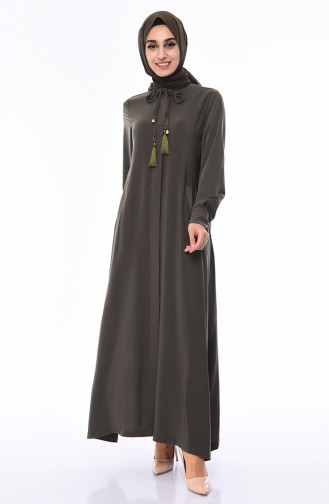 Abaya Détail Frange 6756-03 Khaki 6756-03