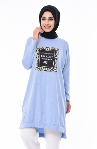 Baskılı Sweatshirt 4543-01 Mavi