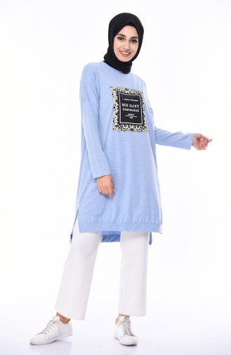 Baskılı Sweatshirt 4543-01 Mavi