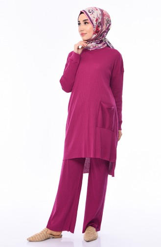 Asimetrik Tunik Pantolon İkili Takım 3314-10 Mürdüm 3314-10