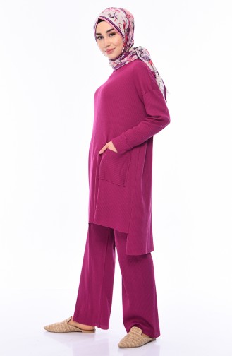 Asimetrik Tunik Pantolon İkili Takım 3314-10 Mürdüm 3314-10