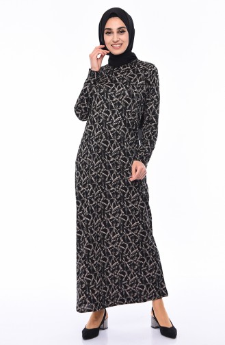 Large Size Patterned Dress 8822-01 Black 8822-01