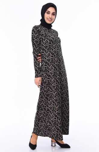 Large Size Patterned Dress 8822-01 Black 8822-01
