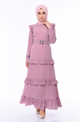 Kleid mit Gürtel 1192-01 Puder Rosa 1192-01