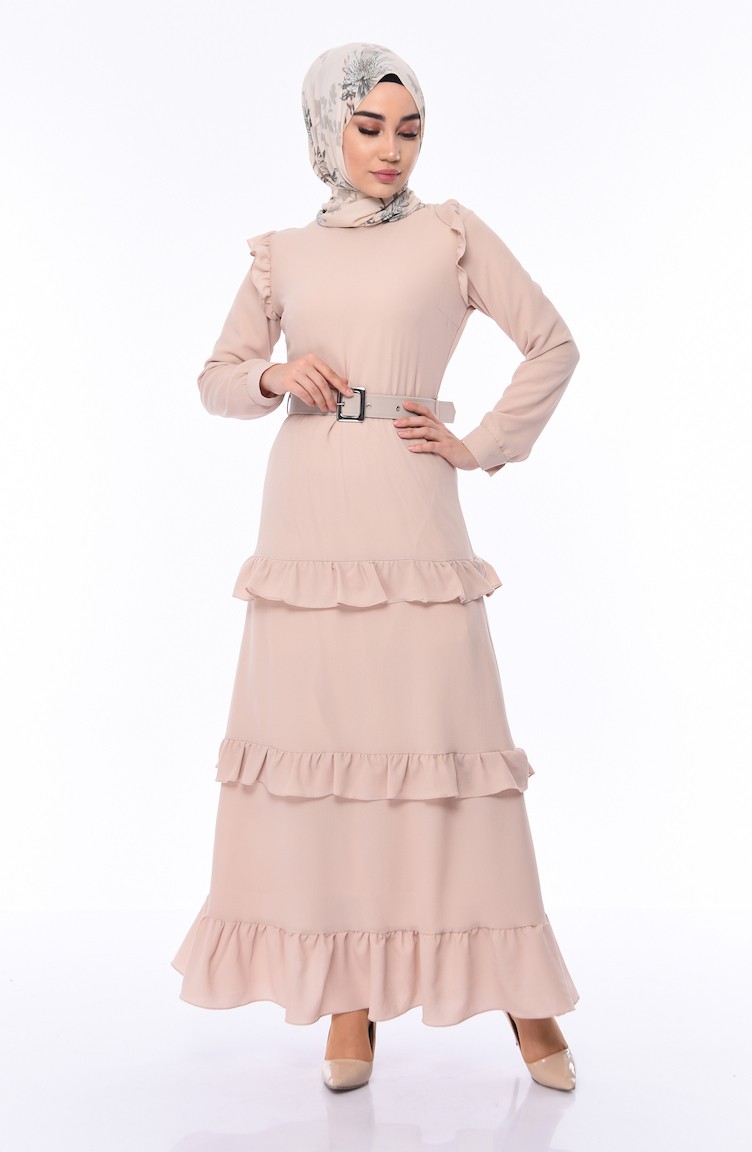 Beige Hijab Dress 1192-04