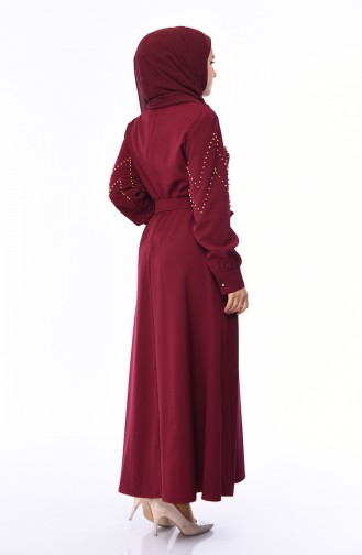 Claret Red Hijab Evening Dress 0109-04