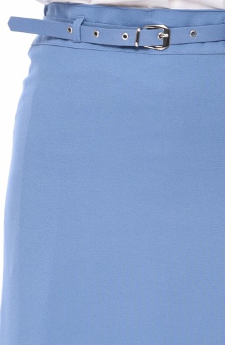 تنورة قصة مستقيمة بتصميم حزام للخصر 0415-02 لون أزرق 0415-02