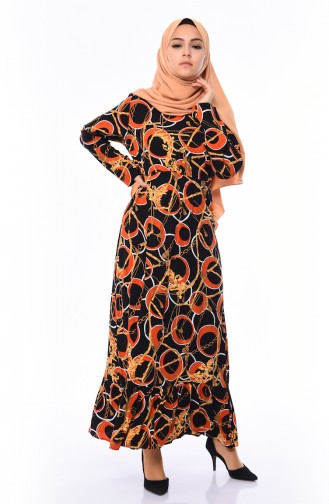 Large Size Chain Pattern Shirred Dress 0634-02 Tile 0634-02